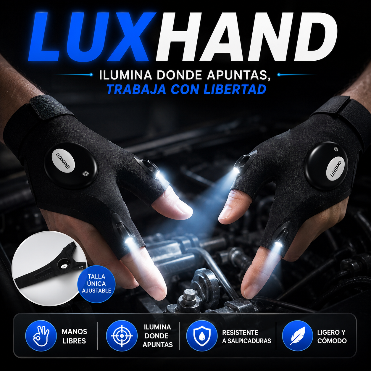 LuxHand | Guante Linterna LED Manos Libres para Trabajo